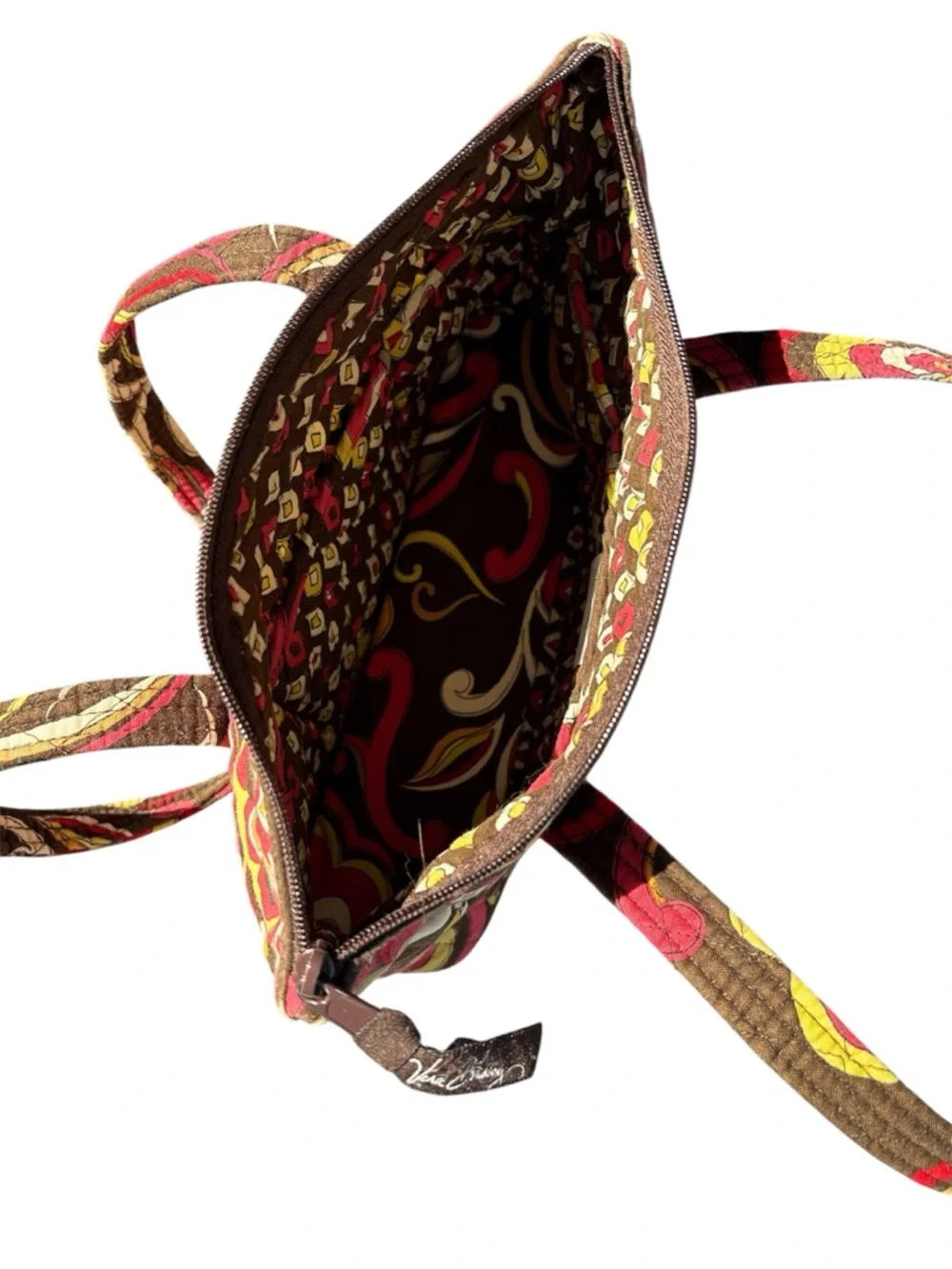 Vera Bradley Pucinni Quilted Floral Pattern Shoulder Bag in Brown, Pink & Yellow - Picture 4 of 5